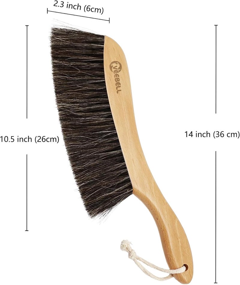 VEEBELL Horse Hair Brush Hand Broom Dusting Brush for Home Cleaning, Wood Handle Soft Brush Duster for Counter Furniture, Bed, Bench Fireplace,Car, Shop Brush Cleaning 14" Long Fine polished finish - Image 2
