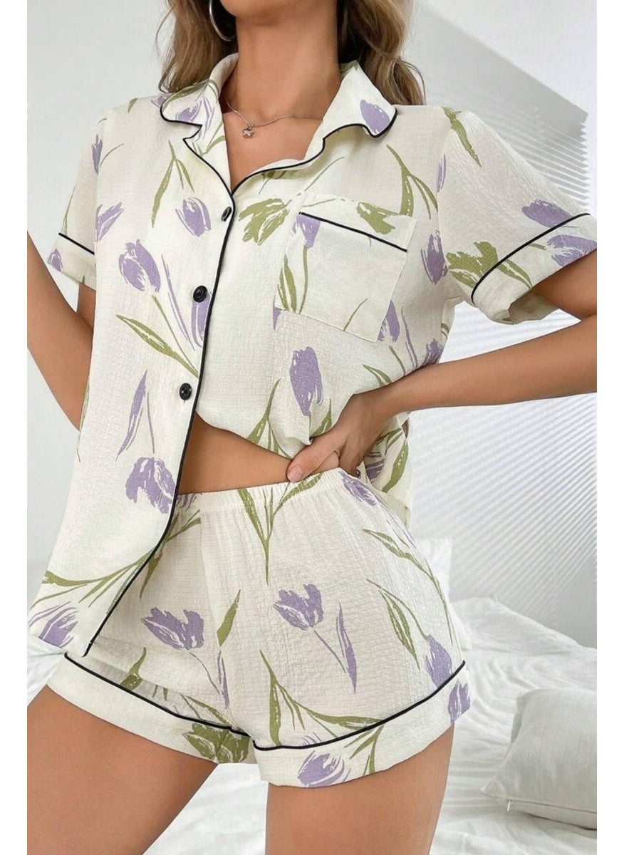 White-Lilac Tulip Breeze Shorts and Shirt Pajama Set - pzsku/Z68D7713C087CD96E26ABZ/45/_/1740652116/f5ccffbf-392b-44af-8a54-a41e3d0c2859