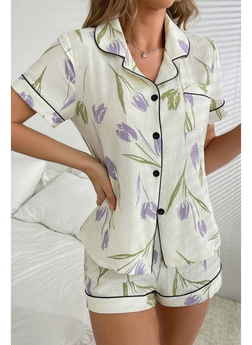 Bella Notte White-Lilac Tulip Breeze Shorts and Shirt Pajama Set  - Image 5