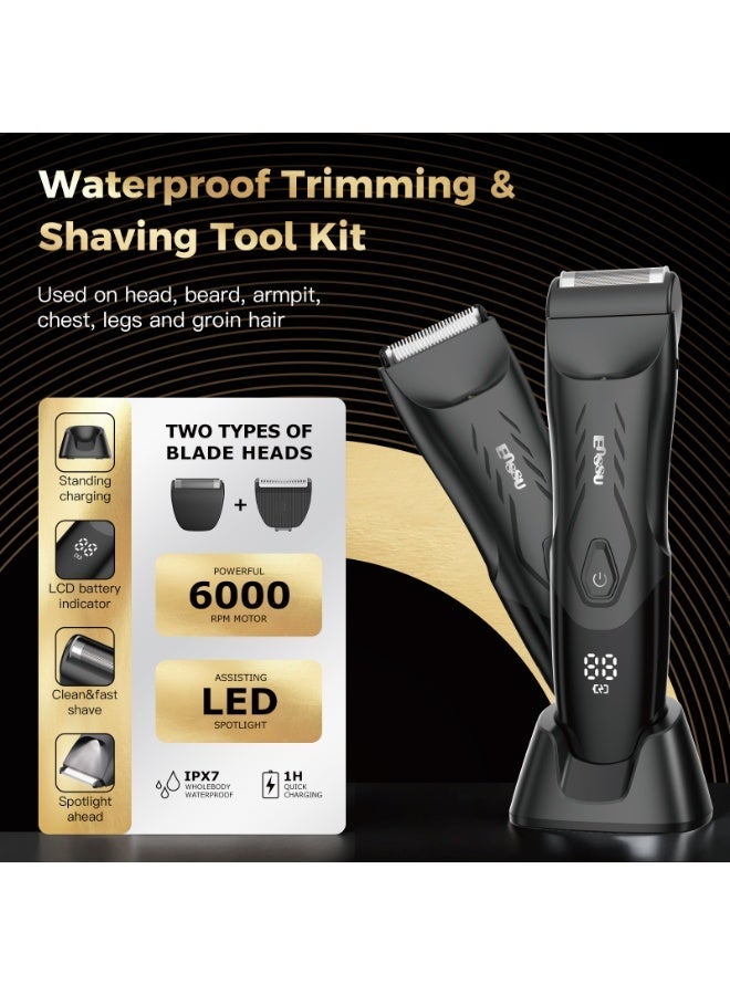 اي ان اس اس يو ماكينة حلاقة شعر الجسم للرجال: ماكينة حلاقة 2 في 1 مع ضوء LED للخصيتين/العانة/الفخذ، ماكينة حلاقة مقاومة للماء للرجال، حلاقة بدون جروح، عناية سلسة - Image 1