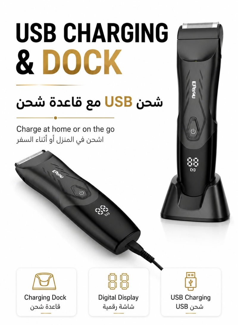 ENSSU Body Hair Trimmer for Men: 2-in-1 Manscape Trimmer & Shaver with LED Light for Ball/Pubic/Groin,Waterproof Trimmer for Men,No-Nick Shaving,Smooth Grooming - Image 4