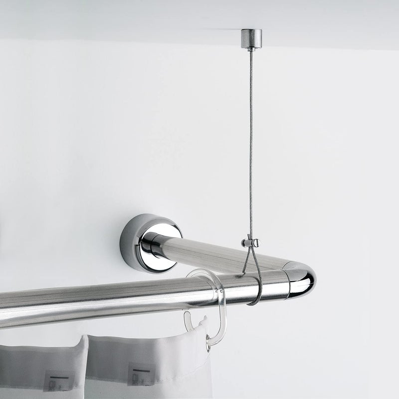 Gedy chrome shower bracket Measurements 05X150X2 CM Height Adjustable Up to 150 cm Steel Curtain Cable Ceiling Mount with Finish RD Design 2 Years Warranty Unique