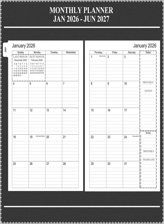 Tiankool Planner 2026-2027 - Jan 2026-Jun 2027 Weekly Monthly Planner with 18 Monthly Tabs, Elastic Closure, Inner Pocket, Round Corner,5.8" x 8.25"- Black - Image 4