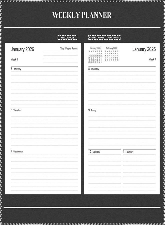 Tiankool Planner 2026-2027 - Jan 2026-Jun 2027 Weekly Monthly Planner with 18 Monthly Tabs, Elastic Closure, Inner Pocket, Round Corner,5.8" x 8.25"- Black - Image 5