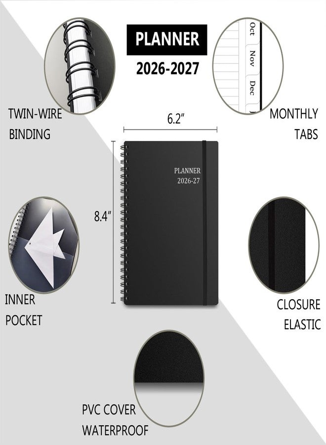 Tiankool Planner 2026-2027 - Jan 2026-Jun 2027 Weekly Monthly Planner with 18 Monthly Tabs, Elastic Closure, Inner Pocket, Round Corner,5.8" x 8.25"- Black - Image 2