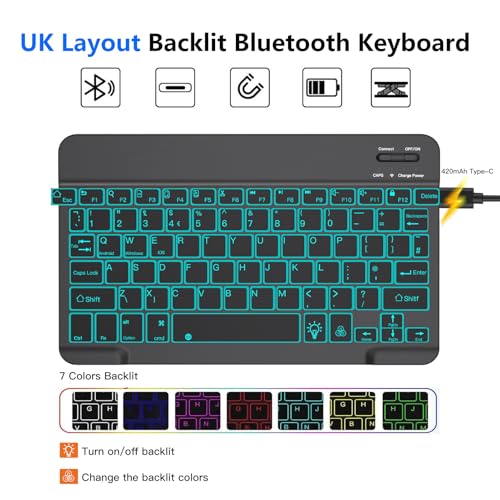 JUQITECH Backlit Keyboard Case for Samsung Galaxy Tab S6 Lite 10.4" 2024/2022/2020, Galaxy Tab S6 Lite SM-P620/P625/P610/P613/P615/P619 Tablet Cover Case with Wireless Keyboard S Pen Holder, Black - Image 2