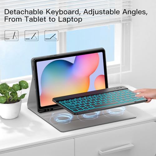 JUQITECH Backlit Keyboard Case for Samsung Galaxy Tab S6 Lite 10.4" 2024/2022/2020, Galaxy Tab S6 Lite SM-P620/P625/P610/P613/P615/P619 Tablet Cover Case with Wireless Keyboard S Pen Holder, Black - Image 3