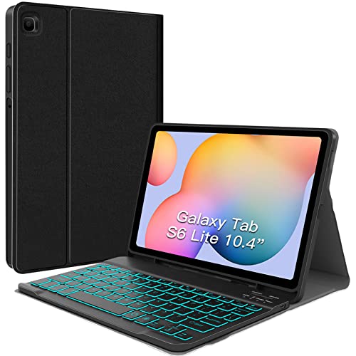 JUQITECH Backlit Keyboard Case for Samsung Galaxy Tab S6 Lite 10.4" 2024/2022/2020, Galaxy Tab S6 Lite SM-P620/P625/P610/P613/P615/P619 Tablet Cover Case with Wireless Keyboard S Pen Holder, Black - Image 1