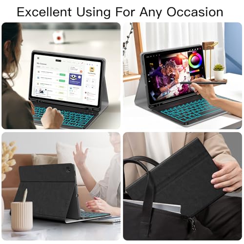 JUQITECH Backlit Keyboard Case for Samsung Galaxy Tab S6 Lite 10.4" 2024/2022/2020, Galaxy Tab S6 Lite SM-P620/P625/P610/P613/P615/P619 Tablet Cover Case with Wireless Keyboard S Pen Holder, Black - Image 4