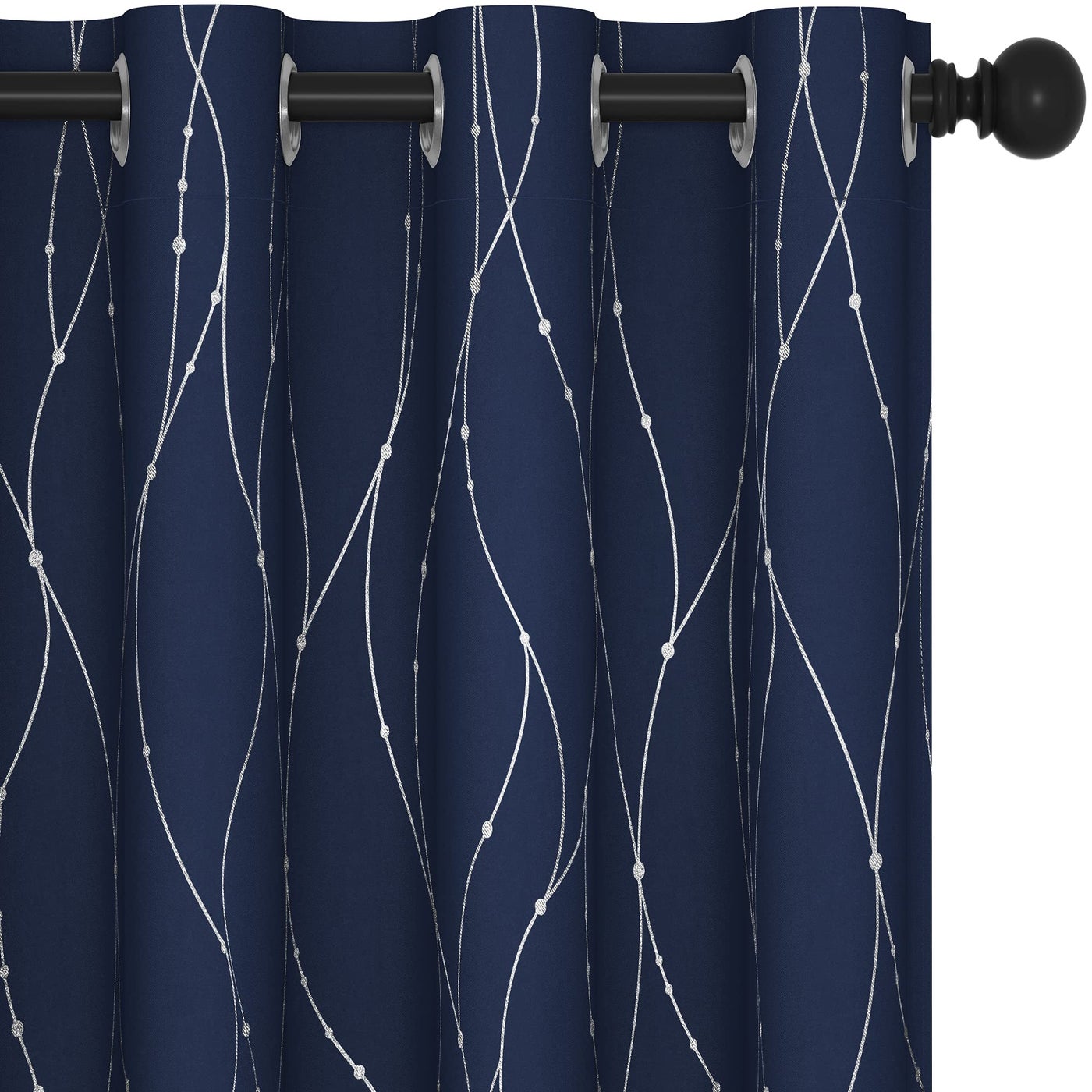 Deconovo Blackout Curtains, Navy Blue Thermal Insulated Grommet Drapes, Silver Wave Dots Foil Print, Room Darkening Drapes, 52" W x 84" L, 2 Panels, for Bedroom Living Room