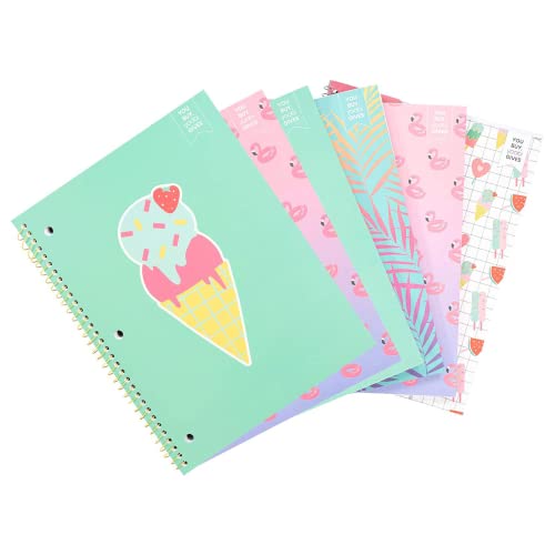 Yoobi College Ruled 8 x 10.5” Spiral Notebook Set – Bulk 6-Pack of 1 Subject Notebooks, Variety of Cute Designs – 100 Perforated 3-Hole Punched Sheets, For School, Office & Home - Image 1