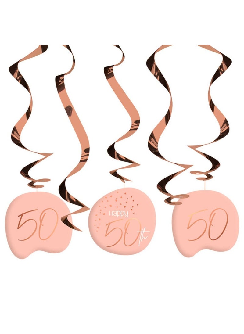 Happy 50th Hanging Swirls Pink Rose Gold Paper Plastic 75cm 5-Pack