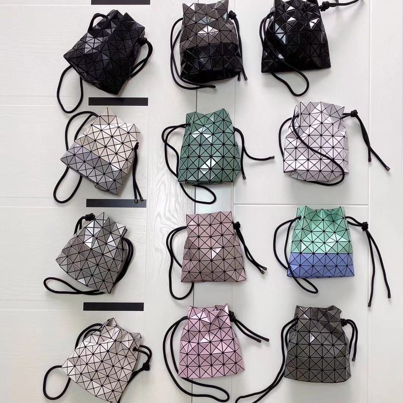 Original Japanese Lingge Women'S Bag Bucket Bag Small Size Beveled Drawstring Frosted Shoulder Hand Crossbody Bag Bright Colorblock Bag - Image 3