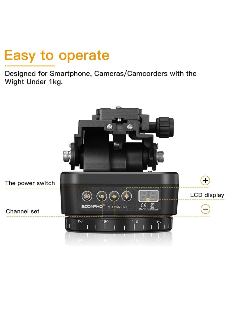 M4 Motorized Rotating Panoramic Tripod Head, Pan Tilt Camera Mount, Remote Control Pan Tilt Head with Remote Control and Mobile Phone Clip for DSLR Cameras, Camcorders, Smartphones, Tripod - Image 5