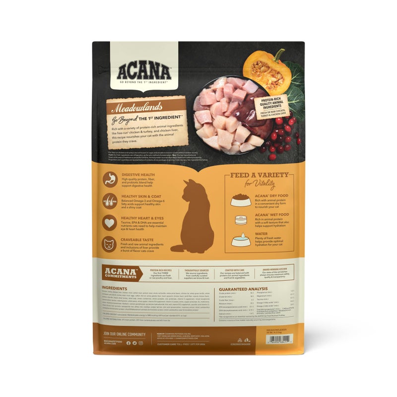 ACANA Grain-free Dry Cat Food Meadowlands Chicken Turkey Fish and Cage-Free Eggs 10lb Bag - Image 2