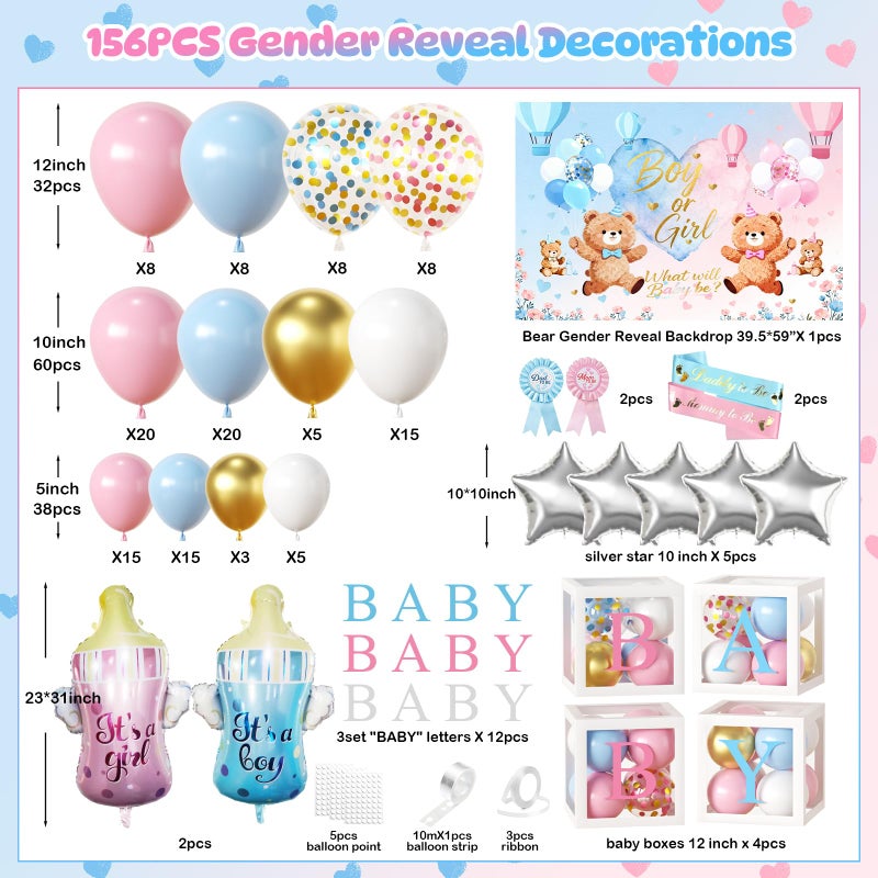 GAILROSO Bear Gender Reveal Baby Shower Decorations Party Kit,167pcs Pink Blue Balloon Garland Arch,Backdrop,Balloon Boxes,and Cute Gender Reveal Supplies for Boy or Girl Baby Shower,Gender Reveal Party - Image 3