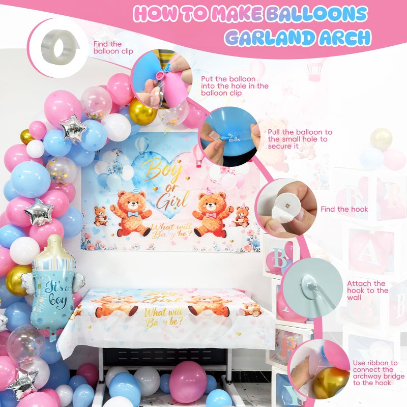 GAILROSO Bear Gender Reveal Baby Shower Decorations Party Kit,167pcs Pink Blue Balloon Garland Arch,Backdrop,Balloon Boxes,and Cute Gender Reveal Supplies for Boy or Girl Baby Shower,Gender Reveal Party - Image 2