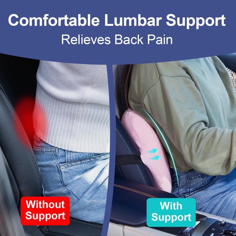 BYMECOST Lumbar Support Pillow for Car, Memory Foam Car Seat Back Support Pillow for Driving, Back Cushion with Strap for Pain Relief, Ergonomic Back Cushion for Office Chair, Wheelchair (Pink) - Image 4