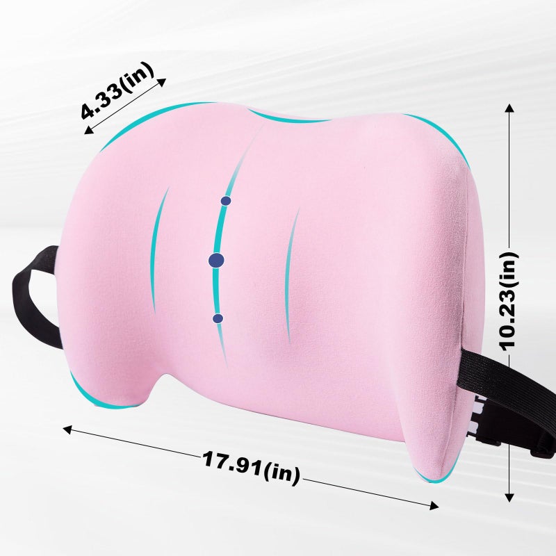 BYMECOST Lumbar Support Pillow for Car, Memory Foam Car Seat Back Support Pillow for Driving, Back Cushion with Strap for Pain Relief, Ergonomic Back Cushion for Office Chair, Wheelchair (Pink) - Image 2