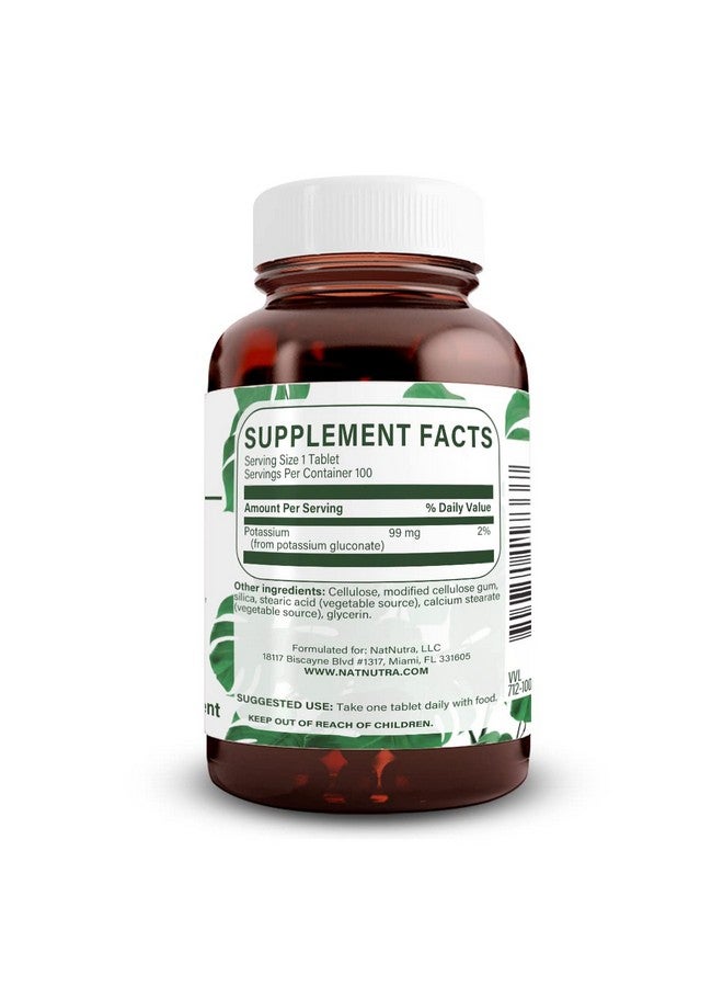 Natural Nutra Elemental Potassium Gluconate Dietary Supplement Energy And Nervous System Health Maintains Optimal Fluid Balance Promotes Heart Health 99 Mg 100 Vegan Tablets - Image 2