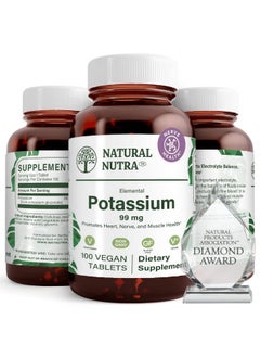 Natural Nutra Elemental Potassium Gluconate Dietary Supplement Energy And Nervous System Health Maintains Optimal Fluid Balance Promotes Heart Health 99 Mg 100 Vegan Tablets  - Image 1