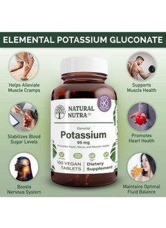 Natural Nutra Elemental Potassium Gluconate Dietary Supplement Energy And Nervous System Health Maintains Optimal Fluid Balance Promotes Heart Health 99 Mg 100 Vegan Tablets  - Image 3