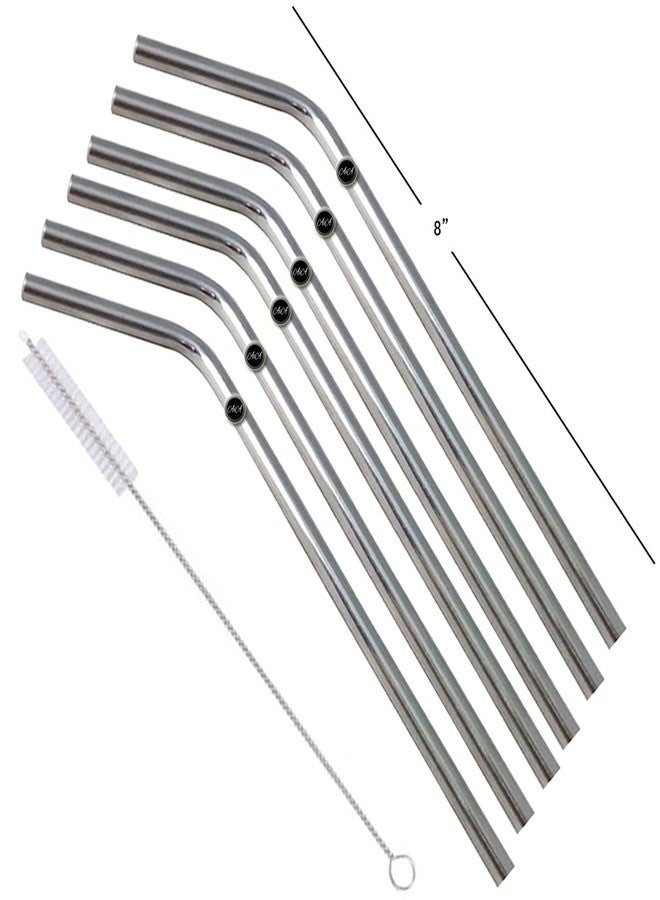 AIA India Bent Drinking Stainless Steel Straws, Bar Accessories | Length 8.00 INCH | Set of 6 - Image 1