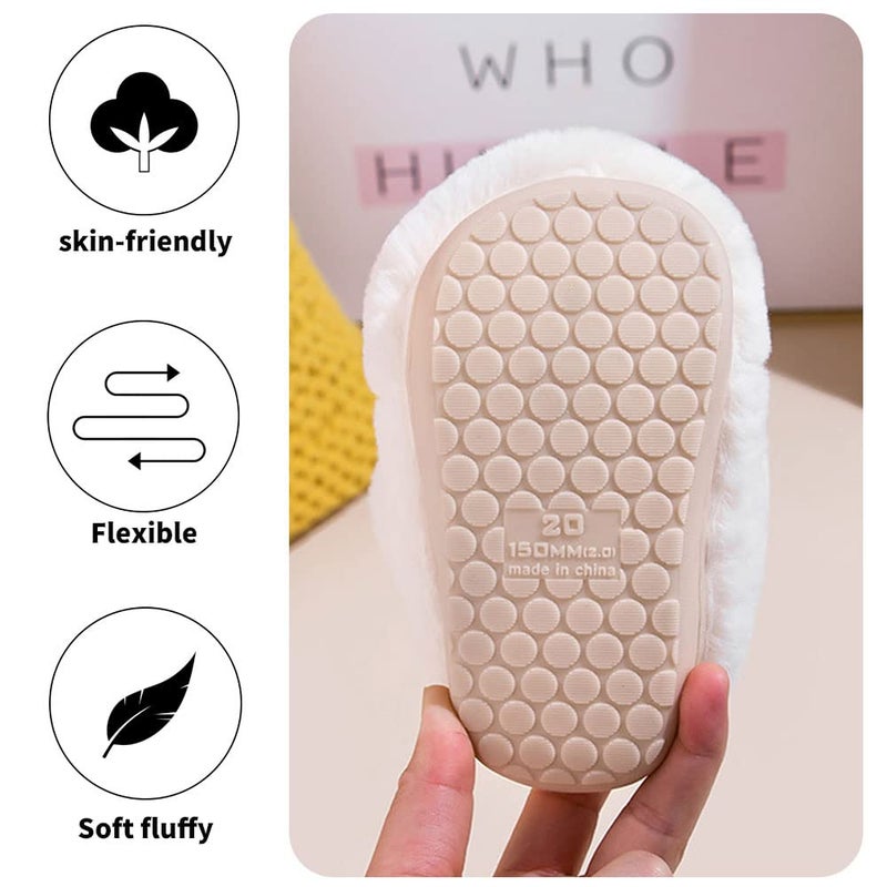 Fadezar Toddler Slippers Girl Boy House Slipper Kids Rabbit Winter Slipper Warm Bunny Slippers Soft Plush Indoor Girls Boys Slipper Cover Heel White 8-9 toddler CN 160 - Image 3