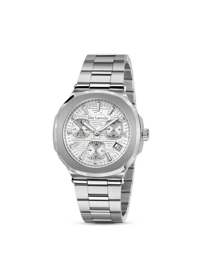 Guy Laroche Charlie 45.5mm Men's Multifunction Swiss Watch with Silver Stainless Steel Bracelet  - Image 1