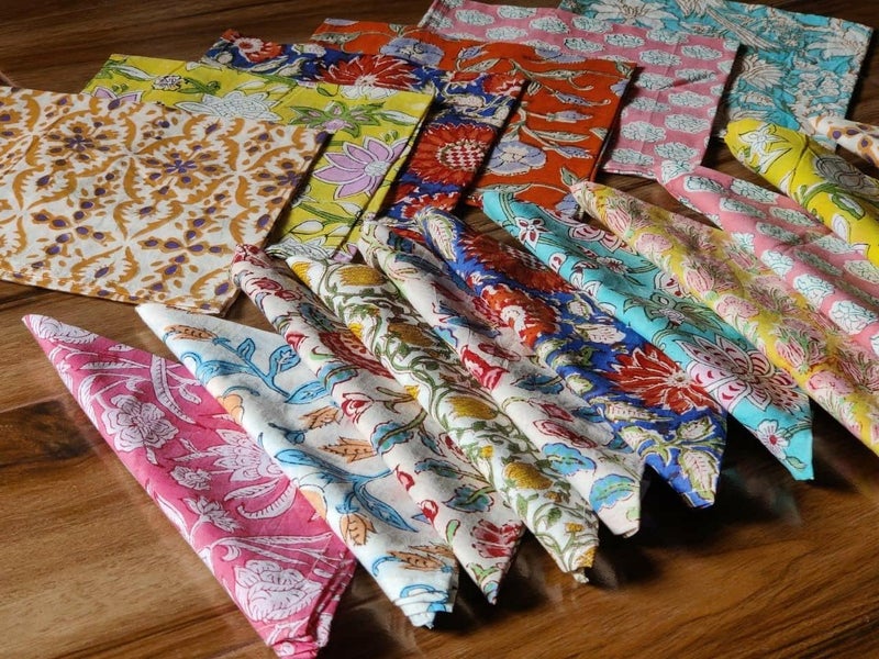 INDACORIFY 20 Pcs Mix Lot Table Napkins 100 Cotton Hand Block Printed Handkerchief 20 x 20 Inches Kitchen Towels Table Decor Linen Dinner Napkins Wholesale Lot Napkins - Image 4