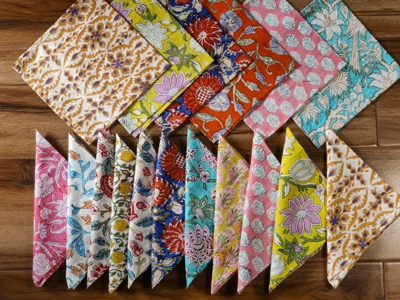 INDACORIFY 20 Pcs Mix Lot Table Napkins 100 Cotton Hand Block Printed Handkerchief 20 x 20 Inches Kitchen Towels Table Decor Linen Dinner Napkins Wholesale Lot Napkins - Image 2