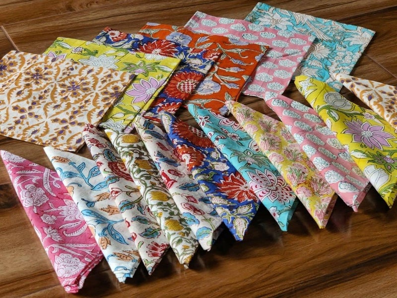 INDACORIFY 20 Pcs Mix Lot Table Napkins 100 Cotton Hand Block Printed Handkerchief 20 x 20 Inches Kitchen Towels Table Decor Linen Dinner Napkins Wholesale Lot Napkins - Image 3