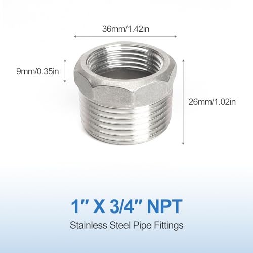 Kodilin 10PCS 304 Stainless Steel Reducer Hex Bushing 1 NPT Male x 34 NPT Female Reducing Pipe Fitting Adapter - Image 3