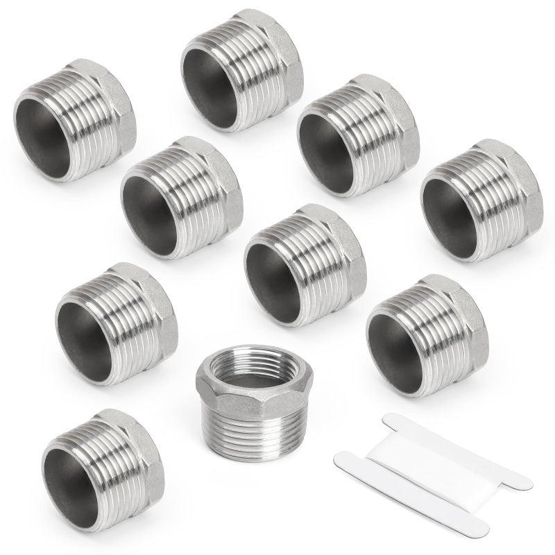 Kodilin 10PCS 304 Stainless Steel Reducer Hex Bushing 1 NPT Male x 34 NPT Female Reducing Pipe Fitting Adapter - Image 2