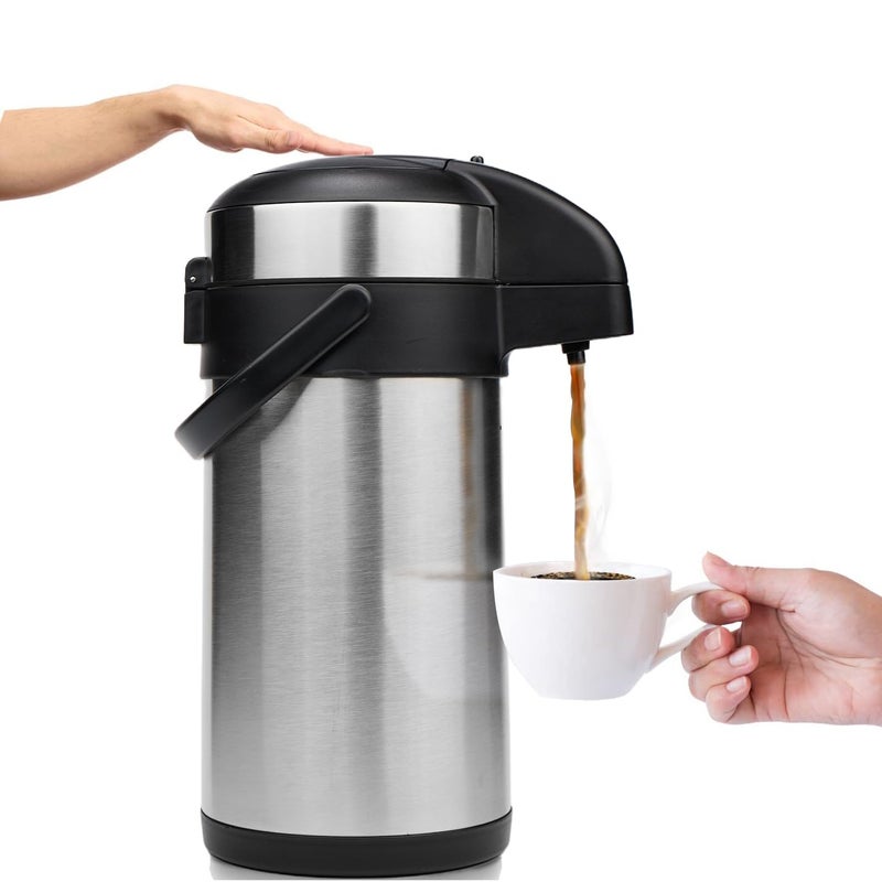 Vondior Airpot Coffee Dispenser with Pump - 140 oz Insulated Stainless Steel Coffee Carafe - Thermal Beverage Dispenser - Coffee Urn for Hot/Cold Water, Party Chocolate Drinks - Image 1