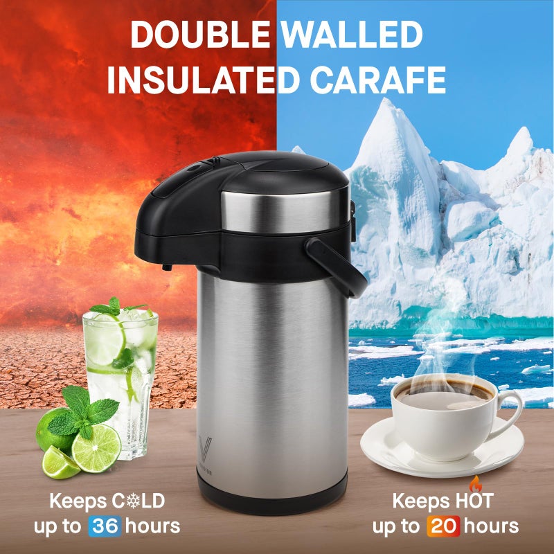 Vondior Airpot Coffee Dispenser with Pump - 140 oz Insulated Stainless Steel Coffee Carafe - Thermal Beverage Dispenser - Coffee Urn for Hot/Cold Water, Party Chocolate Drinks - Image 2