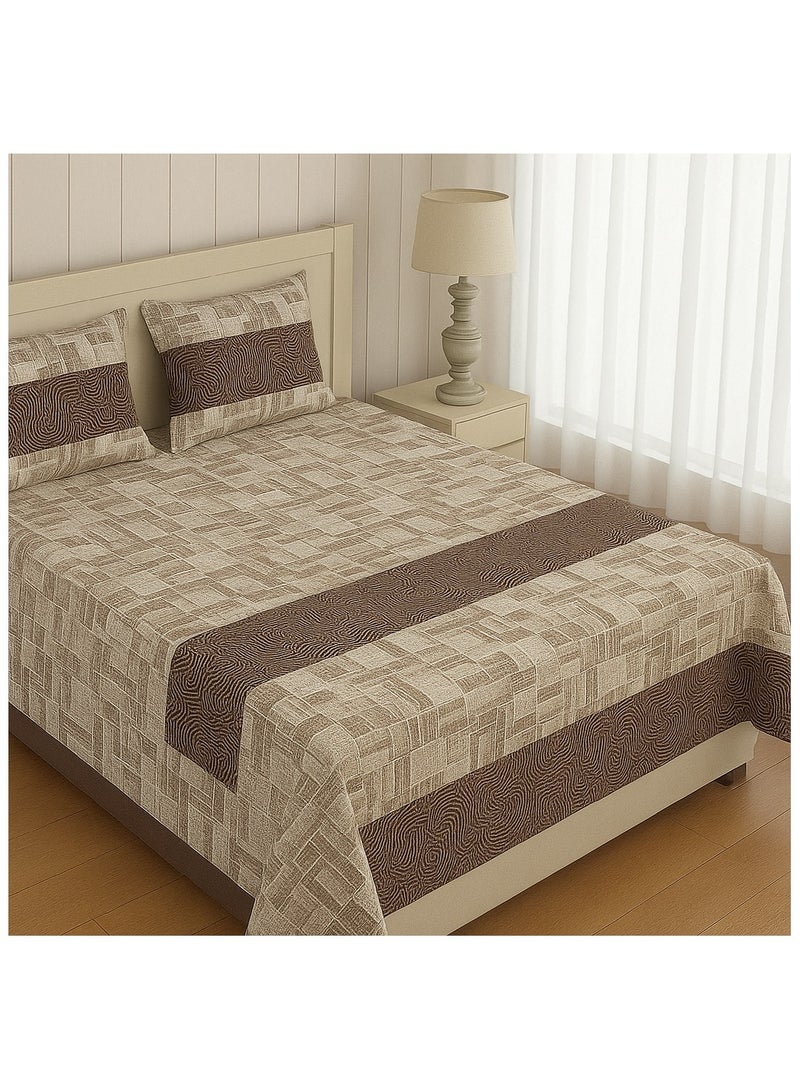 King Size  (250x240 cm) Cotton Bedsheet 144 TC with 2 Pillow Covers  Soft & Durable   Brown Geometric Print  - Image 1