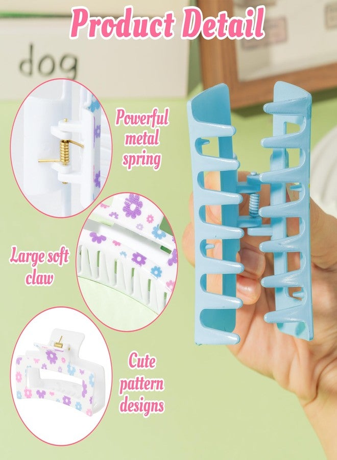PANTIDE 4Pcs Spring Summer Floral Hair Claw Clips for Women Girls - Cute Flowers Rectangle Nonslip Banana Hair Clips, Thin Thick Short Long Curly Hair Accessories, Holiday Party Birthday Gift - Image 3