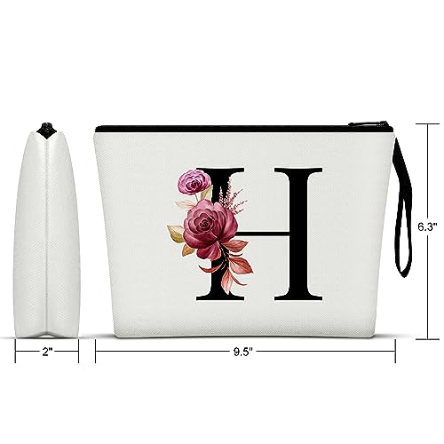 Vavabox A-Z Personalized Makeup Bag, Birthday Gifts for Women Mom, Gifts for Best Friend, Bride Bridesmaid Cosmetic bag (H, White) - Image 2
