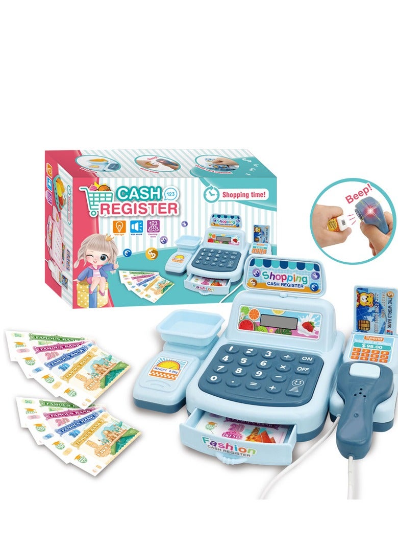 Blue Pretend Play Cash Register Toy with Realistic Sounds & Lights, Multi-Functional Electronic Learning Toy for Kids Role Play  - Image 2