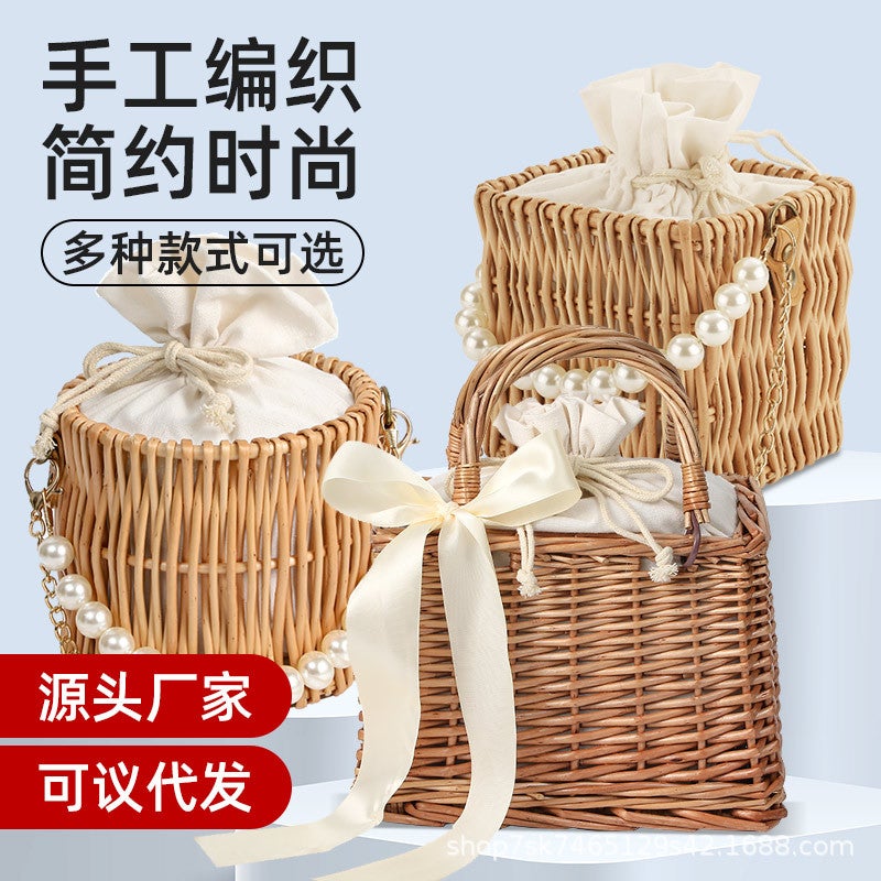Season Satchel Small Square Bag Square Rattan Women'S Bag Straw Wicker Bag Hand-Woven Women'S Bag Casual Japanese Style Beach Bag - Image 2