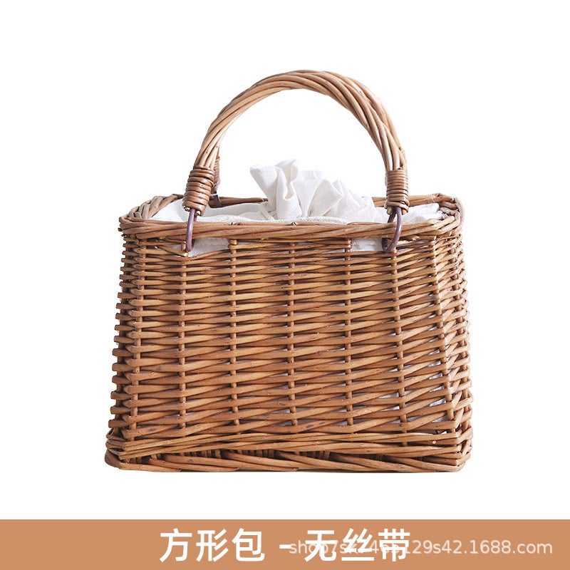 Season Satchel Small Square Bag Square Rattan Women'S Bag Straw Wicker Bag Hand-Woven Women'S Bag Casual Japanese Style Beach Bag - Image 3