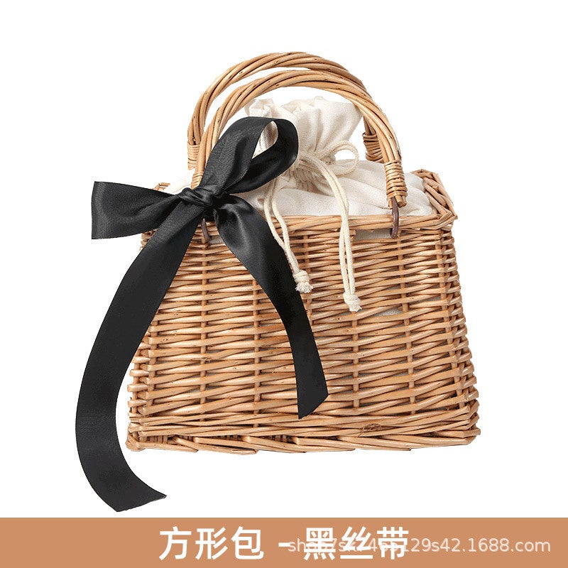 Season Satchel Small Square Bag Square Rattan Women'S Bag Straw Wicker Bag Hand-Woven Women'S Bag Casual Japanese Style Beach Bag - Image 5