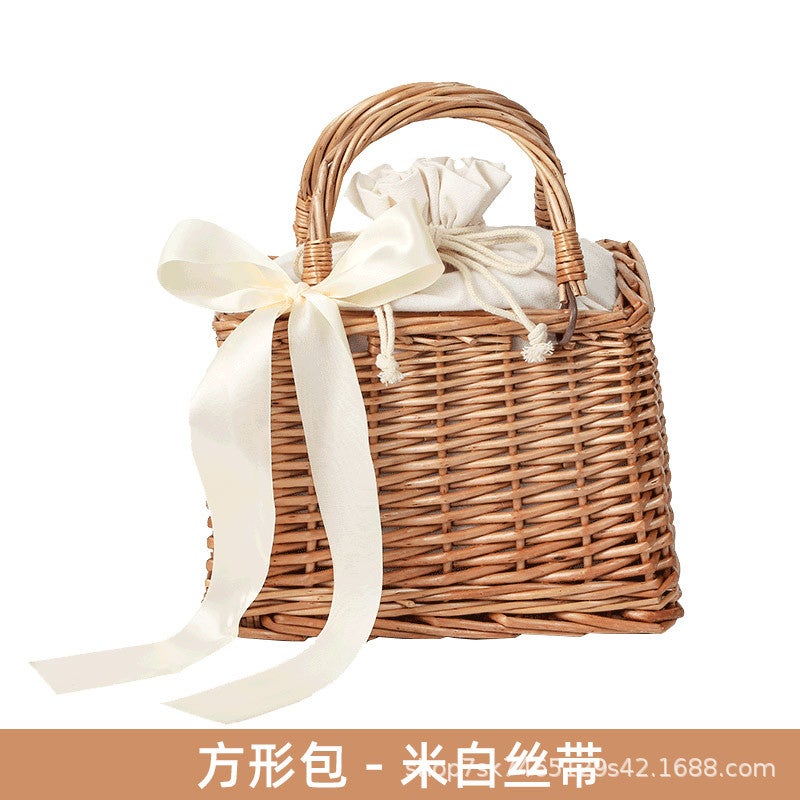 Season Satchel Small Square Bag Square Rattan Women'S Bag Straw Wicker Bag Hand-Woven Women'S Bag Casual Japanese Style Beach Bag - Image 4