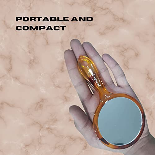 Scarlet Line Professional Compact Size Round Shape Acrylic Handheld Dual Sided Magnifying Makeup Hand Mirror for Women and Men, Shell, Size 8.5X8X1 cm - Image 4
