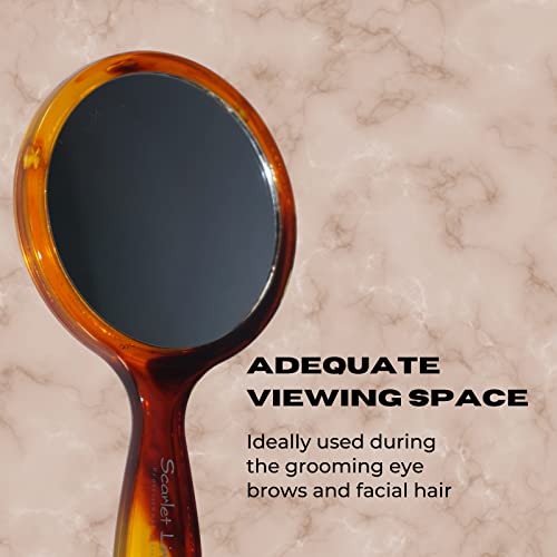 Scarlet Line Professional Compact Size Round Shape Acrylic Handheld Dual Sided Magnifying Makeup Hand Mirror for Women and Men, Shell, Size 8.5X8X1 cm - Image 2
