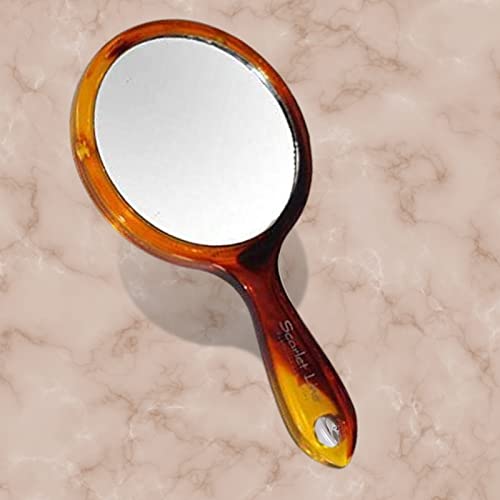 Scarlet Line Professional Compact Size Round Shape Acrylic Handheld Dual Sided Magnifying Makeup Hand Mirror for Women and Men, Shell, Size 8.5X8X1 cm - Image 1