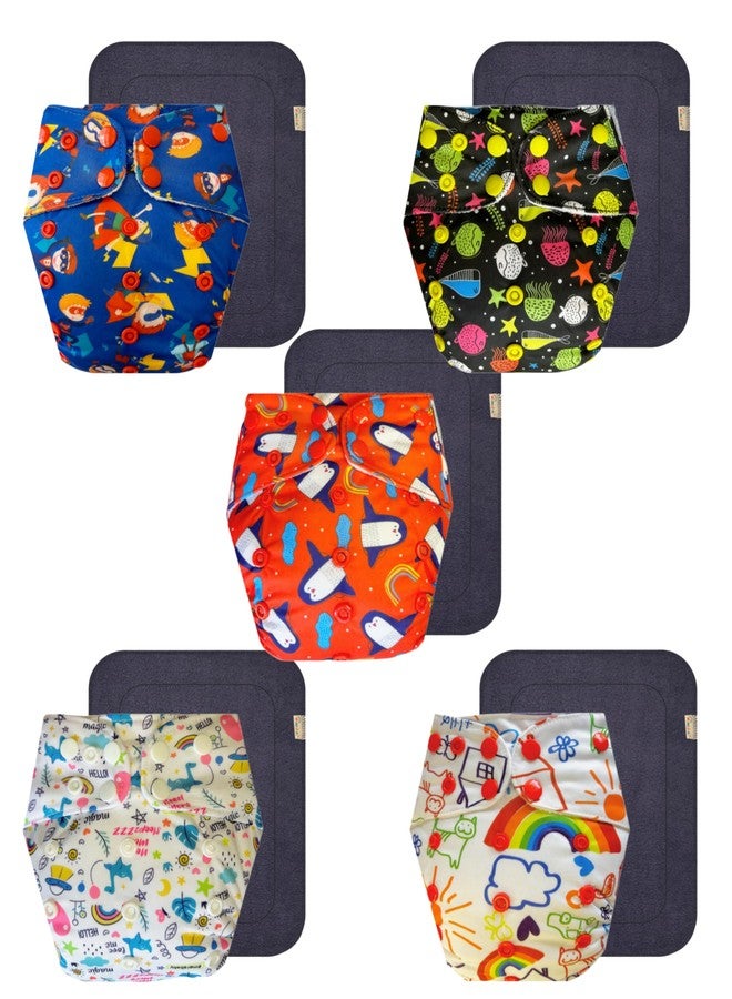 حفاضات قماشية فاخرة من دمبلدو مع حشوة رمادية (عبوة من 5) | ناعمة ولطيفة | وسادة ماصة من 6 طبقات | سهلة التنظيف | ضرورية للاستخدام اليومي | من 3 أشهر إلى 3 سنوات | للجنسين - Image 1