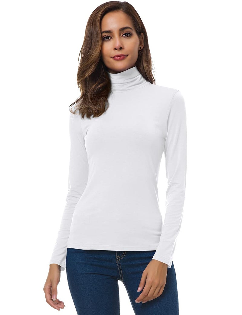 VOBCTY Womens White Turtleneck Tops Long Sleeve Lightweight Slim Active Shirt White Medium - Image 1