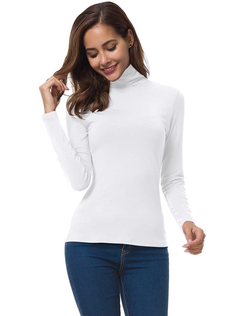 VOBCTY Womens White Turtleneck Tops Long Sleeve Lightweight Slim Active Shirt White Medium - Image 2